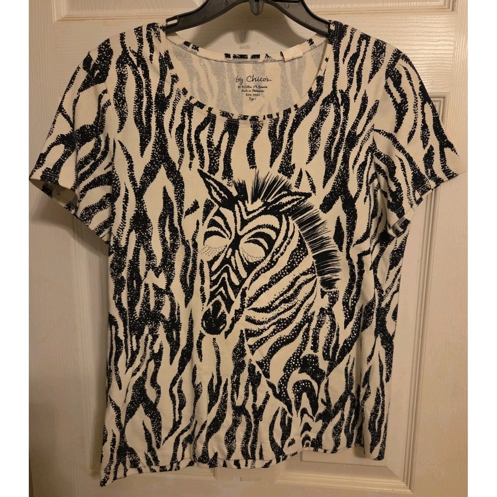 Chicos Tee Zebra Print W/zebra Size 1